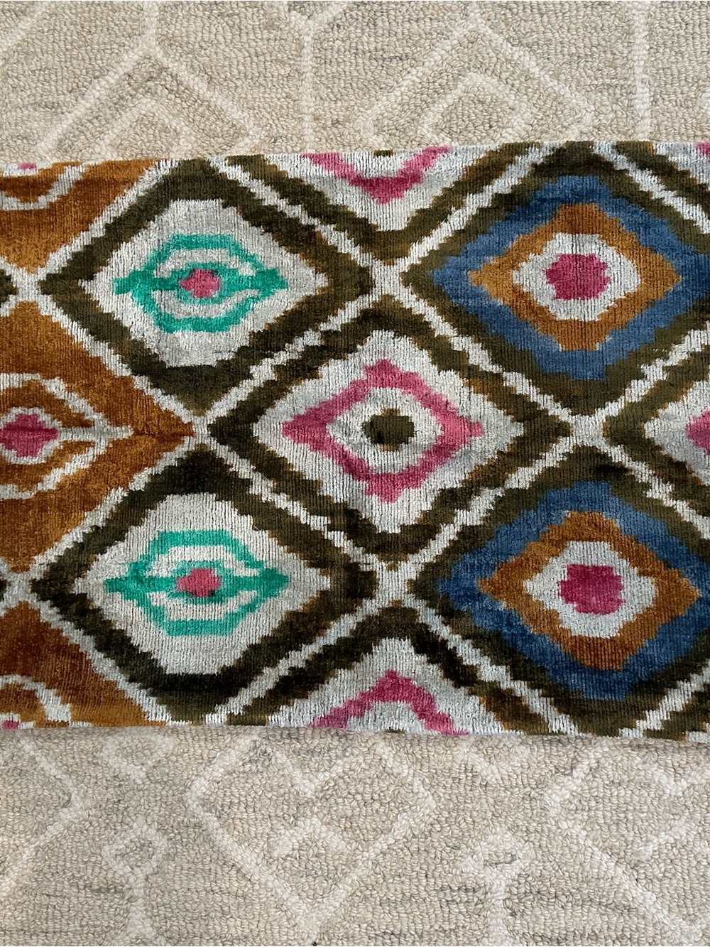 Geometric Diamond Pattern Accent Ikat velvet pillow cover